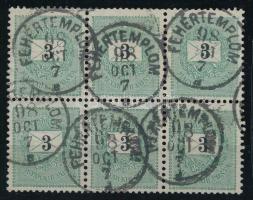 1889 3kr hatostömb, lemezösszefüggés "FEHÉRTEMPLOM"