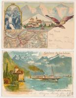 Svájc tájak és viseletek 37 régi képeslap sok lithoval / Switzerland landscapes and folklore 37 old ...