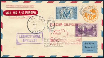 1935 Katapult levél az Egyesült Államokból Budapestre, az Europa hajóval / Catapult cover from the U...