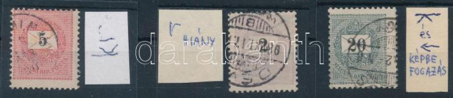 1889 2kr, 5kr és 20kr vízjelhibával, elfogazással