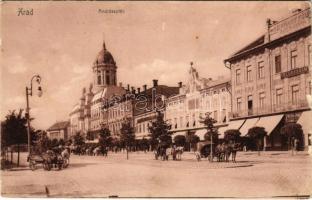 Arad, Andrássy tér, Aradi Központi Takarékpénztár, Reinhart üzlete / square, savings bank, shops (EK...