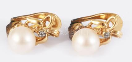 Arany (Au) fülbevaló pár gyönggyel, cca 9-10ct, jelzett, bruttó 5,3g