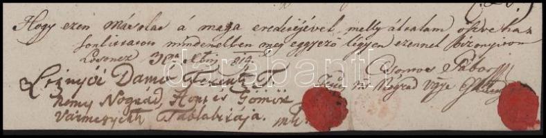 1819 Nagykőrös, Id. Inárcsi Farkas János örököseinek 1774-es osztályos egyezség másolata, töredezett...