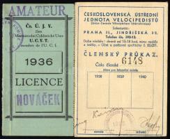 1936 Csehszlovák személyi igazolvány, biciklis igazolvány