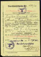 1940 Deutches Reich Cseh-morva protektorátus fényképes igazolvány + átjárási igazolvány + hadirokkan...