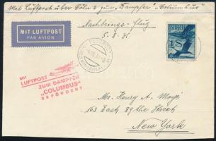 1931 Levél Bécsből New Yorkba, Kölnből a Columbus hajóra katapulttal küldve / Katapult cover to stea...