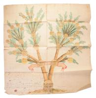 1753-1757 "Familia Kamarás" családfája, kézzel festett, latin nyelvű szöveggel, papír vász...