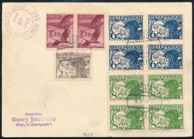 1934 Ajánlott levelezőlap Bécsből Los Angelesbe, Kölnből a Bremen hajóra ill. a hajóról New Yorkba k...