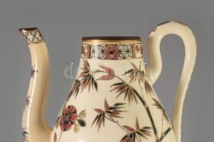 Zsolnay bambusz mintás kiöntő ca 1890 családi pecséttel, jelzett, kézzel festett, hibátlan 12 cm