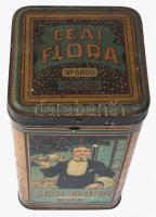 "Ceai Flora No. 6800 BHB" teás fémdoboz, kopott, 18x10x10 cm