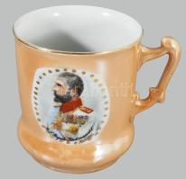 cca 1914-1927 I. Ferdinánd román király feliratú porcelán emlékbögre, "M. S. Regele Ferdinand I...