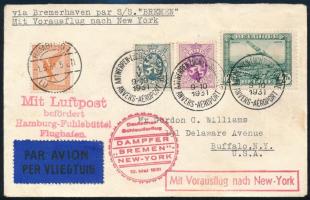 1931 Levél Antwerpenből Hamburgig légipostával, majd a Bremen hajón New York felé, a hajóról katapul...