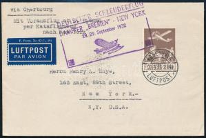 1932 Levél Koppenhágából, katapultpostával a Bremen hajóról New Yorkba / Cover from Kopenhagen, with...