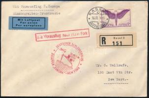 1934 Ajánlott levél New Yorkba, az Európa hajóról katapult postával / Registered cover to New York, ...