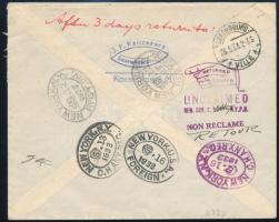 1933 Ajánlott levél New Yorkba, az Európa hajóra katapult postával / Registered cover to New York, w...