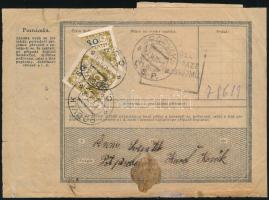 1920 Csomagszállító 50H és felezett 50H portó bélyeggel "PODVLK" / Parcel card with Mi 8 +...