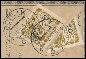 1920 Csomagszállító 50H és felezett 50H portó bélyeggel "PODVLK" / Parcel card with Mi 8 +...