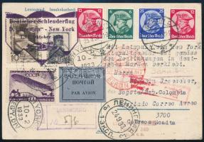 1933 Katapult posta levél szovjet és német és kolumbiai bélyegekkel vegyesen bérmentesítve a Leningr...