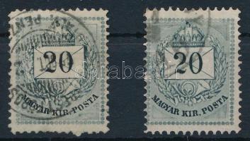 1874 2 db 20kr ernyős javítással / retouche