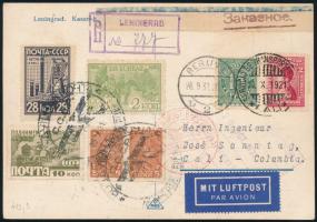 1931 Ajánlott légi képeslap szovjet és kolmbiai bélyegekkel, Kolumbiába küldve / Registered airmail ...