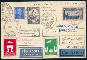 1933 Budapest- Páris - Budapest 25 óra alatt alkalmi légi képeslap