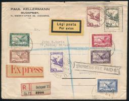 1927 Expressz ajánlott légi levél Liverpoolba 8 darabos Repülő bérmentesítéssel