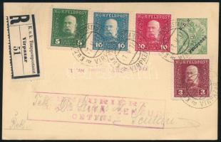 1917 Ajánlott cenzúrázott díjjegyes levelezőlap 4 bélyeges kiegészítéssel