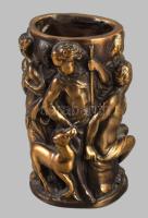 Antik olasz bronz váza mitológiai jelenettel díszítve, jelzett, hibátlan, m: 9,5 cm