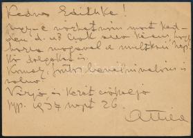 1937 Sassy Attila (1880-1967) festő saját kézzel írt levelezőlapja