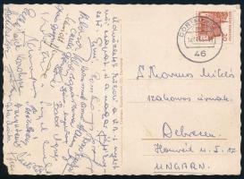 1965 A világbajnok magyar női kézilabda válogatott tagjai által aláírt képeslap. A magyar kézilabda ...