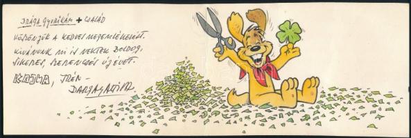 Dargay Attila grafikus, animációs szakember autográf üdvözlő lapja, nyomott képpel