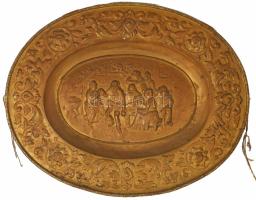 Hatalmas méretű bronzlemez falidísz borozók díszítéssel, 55x69 cm