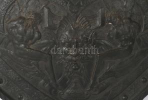 cca 1900 Neobarokk pajzs falidísz, vas, 60x43 cm