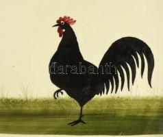 cca 1880 Körmöcbánya nagyméretű falitál kakas és tyúk ábrázolással, jelzett, kis felületi hibával, d...