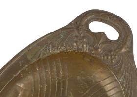 Szecessziós réz kínáló, kis sérüléssel, 41x22 cm