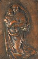 Madonna a gyermekével szecessziós falidísz, korabeli keretben, 19x12 cm