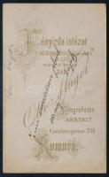 1883 Pap portréja, a hátoldalon autográf dedikációval, vizitkártya Mager Ottó komáromi (Komorn, Komá...