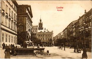 1906 Lviv, Lwów, Lemberg; Rynek / market square, town hall, shops (fl)