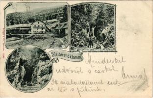 1898 Steinwandklamm, Kohl's Gasthaus, Partie, Eingang in die Steinwandklamm / gorge, mountain p...