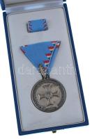 2000. "Árvízvédelemért Szolgálati Jel" ezüstszínű érem mellszalagon, szalagsávval dísztokb...