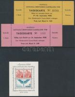 1938 Aarau Bélyegkiállítás blokk Mi 4 + 2 db klf kiállítási belépőkártya (Mi EUR 65.-)