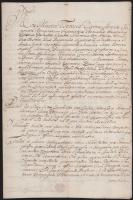 1758 Mária Terézia Pozsonyban másolt rendelete a jegyző aláírásával, viaszpecséttel