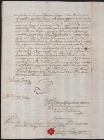 1758 Mária Terézia Pozsonyban másolt rendelete a jegyző aláírásával, viaszpecséttel