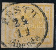 1850 1kr HP III kadmiumsárga vastag 0,11 mm papír "PESTH" Strakosch meghatározás és szignó