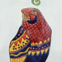 Zsolnay szecessziós papagájmintás nagyváza. Terv.: Sikorski Tádé, 1913, korongozott fehércserép, for...