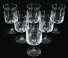 6 személyes talpas kristály pohár készlet csiszolt kopjás díszítéssel, hibátlan, m: 13,5 cm
