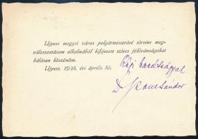 1938 Pohl Sándor Újpest polgármestere által aláírt üdvözlőlap
