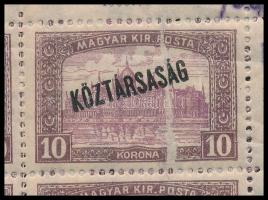 1918 Köztársaság / Parlament 10K 36 db bélyeg ívdarabokban, 1 ívsarki darabon a sérült alapbélyeg ke...