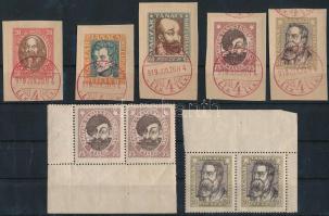 1919 Tanácsköztársasági arcképek sorozat kivágásokon ritka PIROS !! bélyegzéssel + 75f és 80f ívsark...