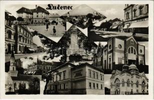 1938 Losonc, Lucenec; mozaiklap zsinagógával / multi-view postcard with synagogue + "1938 Loson...
